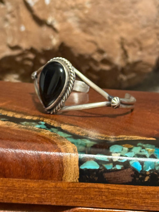 Navajo Handmade Onyx Bracelet Set in Sterling Silver - Stamped by Augustine Largo