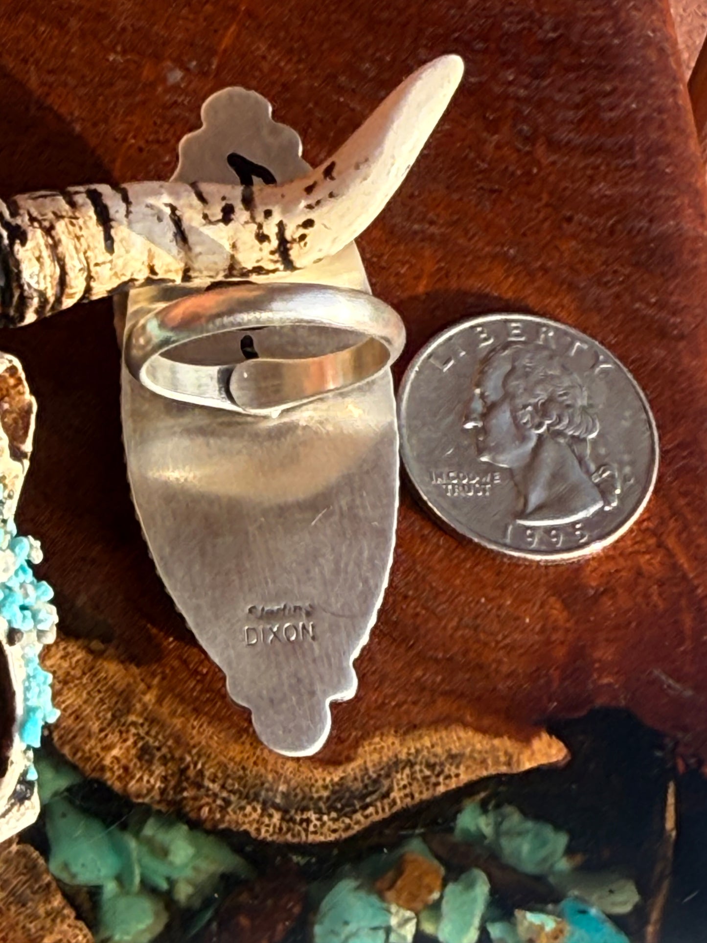 Navajo Hamdmade Kingman Turquoise Adjustable Ring