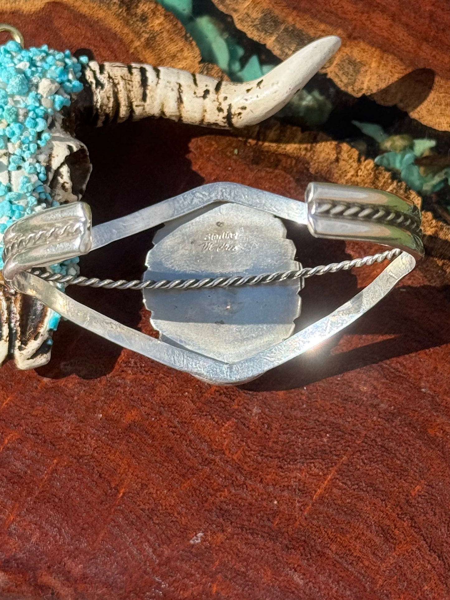 Navajo Handmade Kingman Turquoise Cluster Bracelet