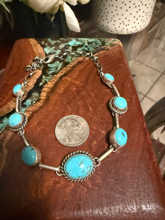 Navajo Handmade 7 stone Kingman Turquoise Choker