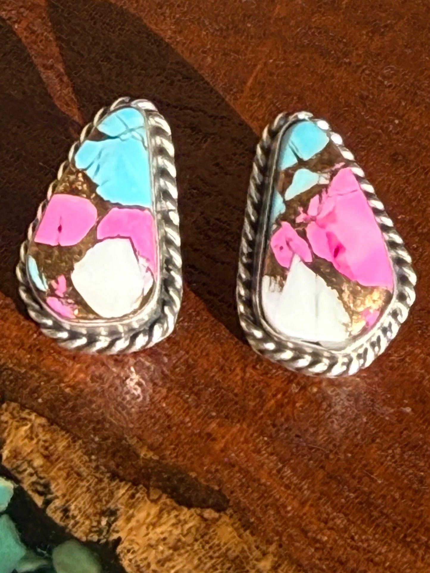 Navajo Handmade Cotton Candy Studs Set in Sterling Silver