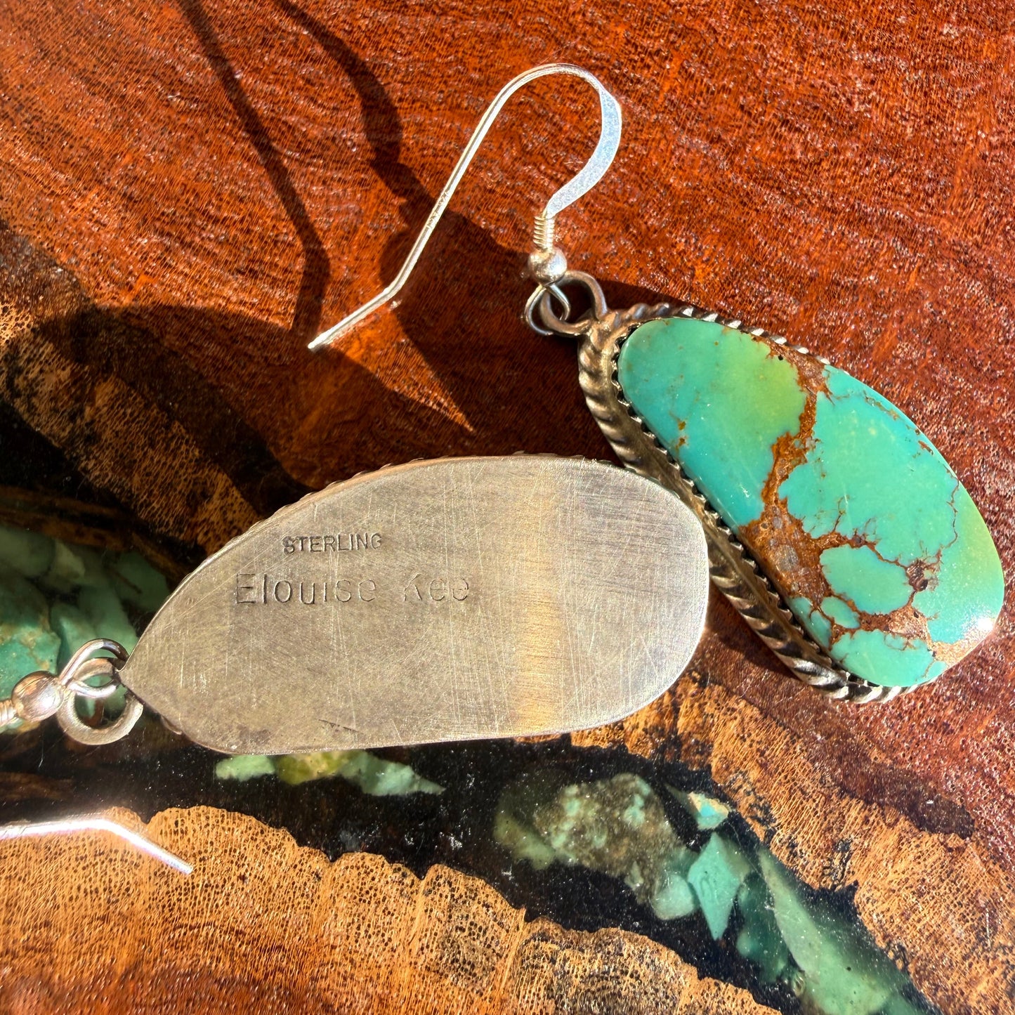 Elouise Kee Navajo Handmade Kingman Turquoise Dangle Earrings