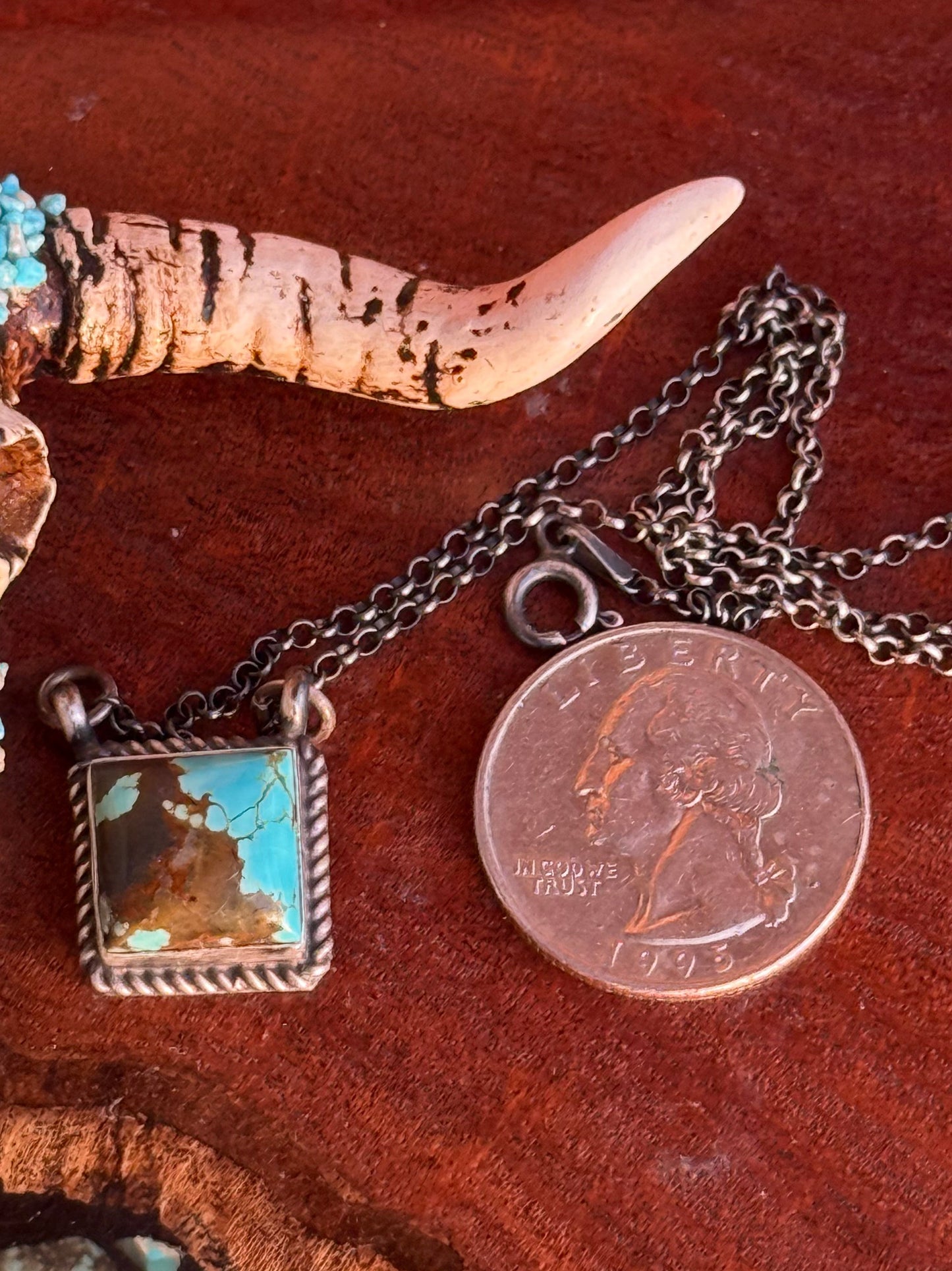 Navajo Hamdmade Mine 8 Turquoise Square Necklace