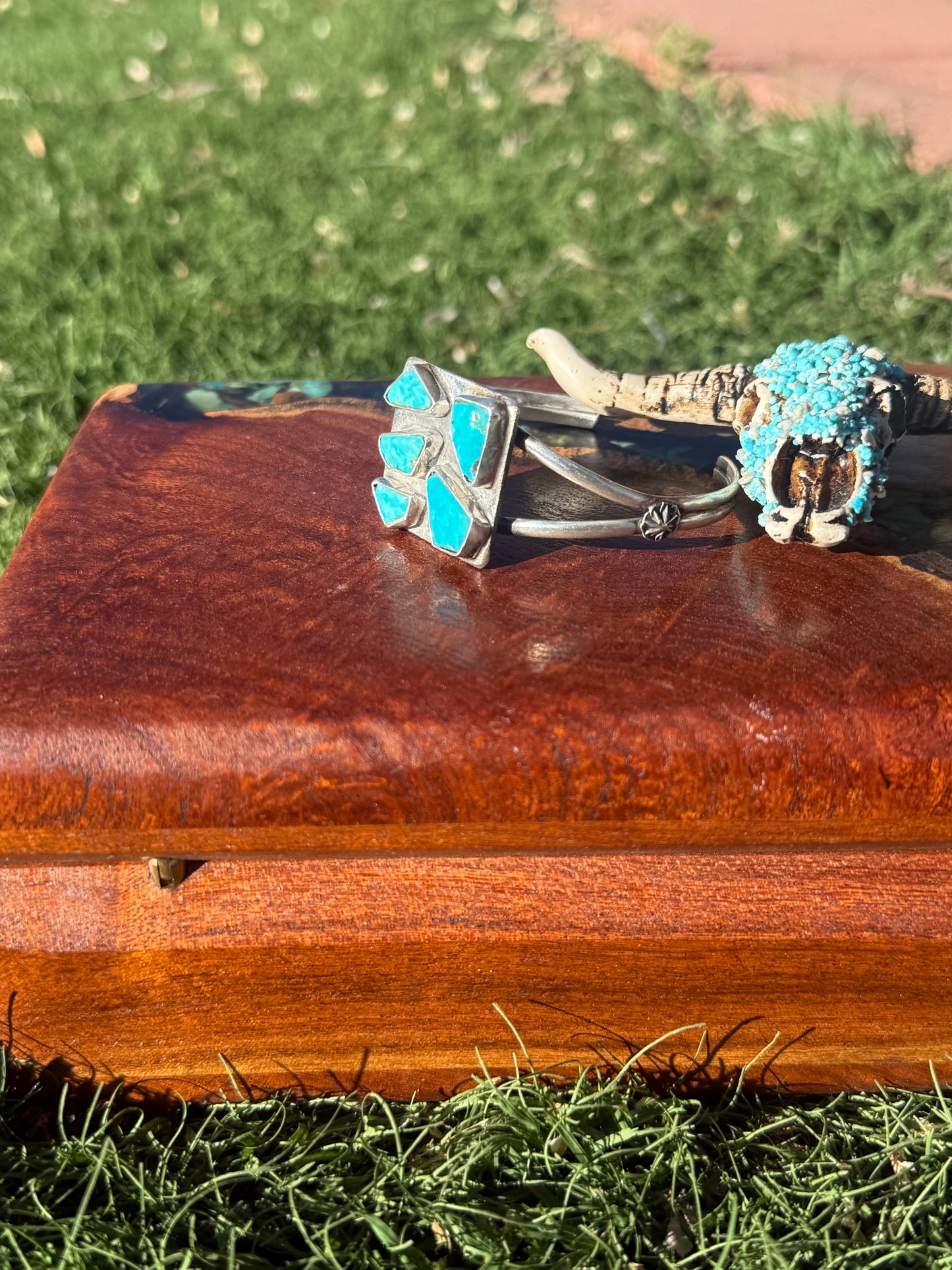 Zuni Handmade Adjustable 5 Stone Mosaic Bracelet