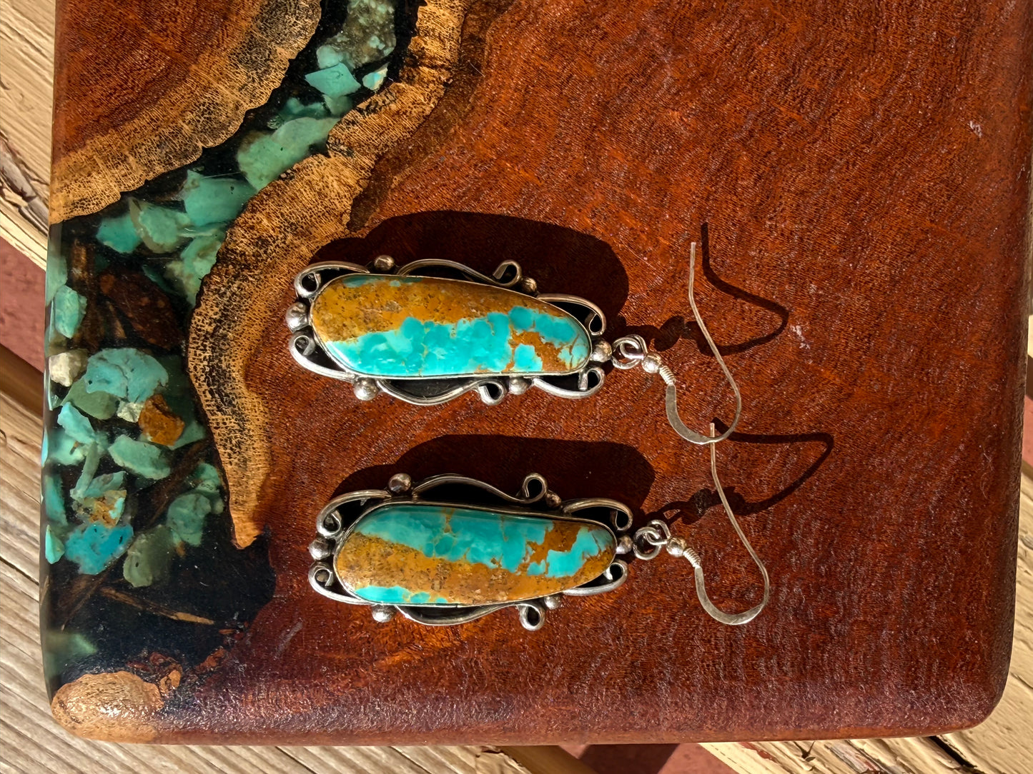 Navajo Handmade Kingman Turquoise Earrings Set in Sterling Silver