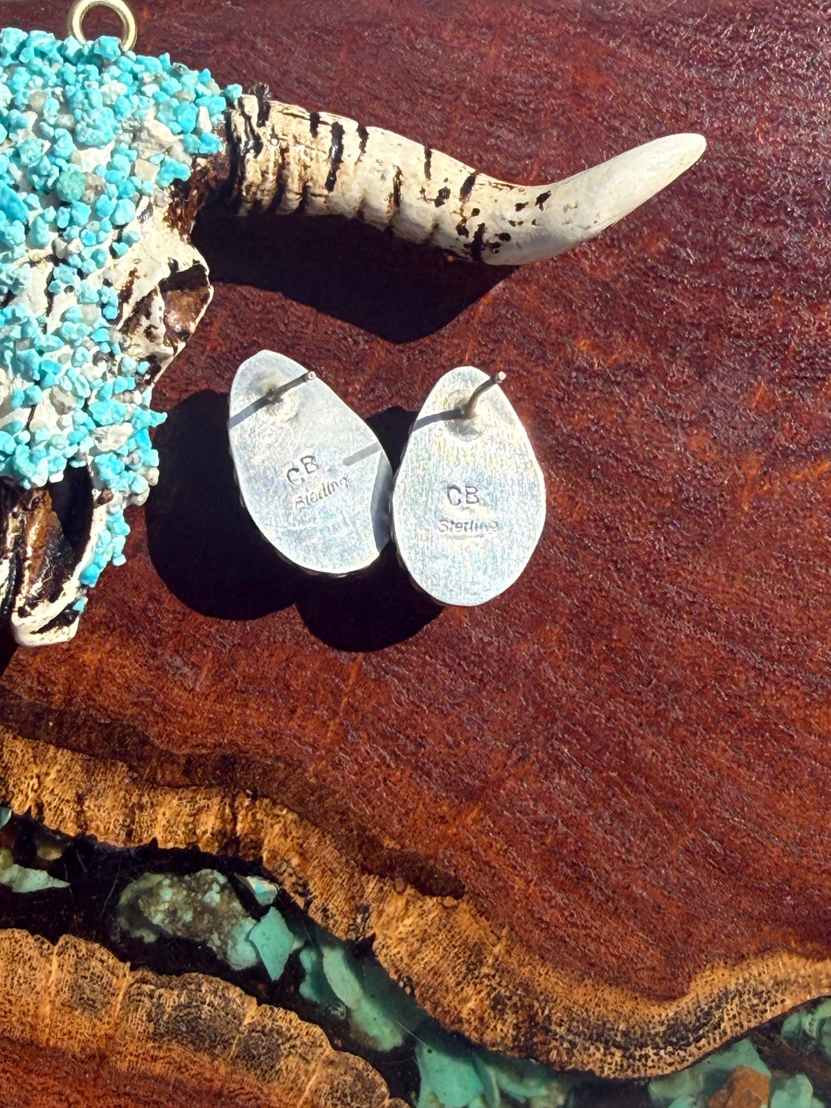 Navajo Handmade Kingman Turquoise Teardrop Studs