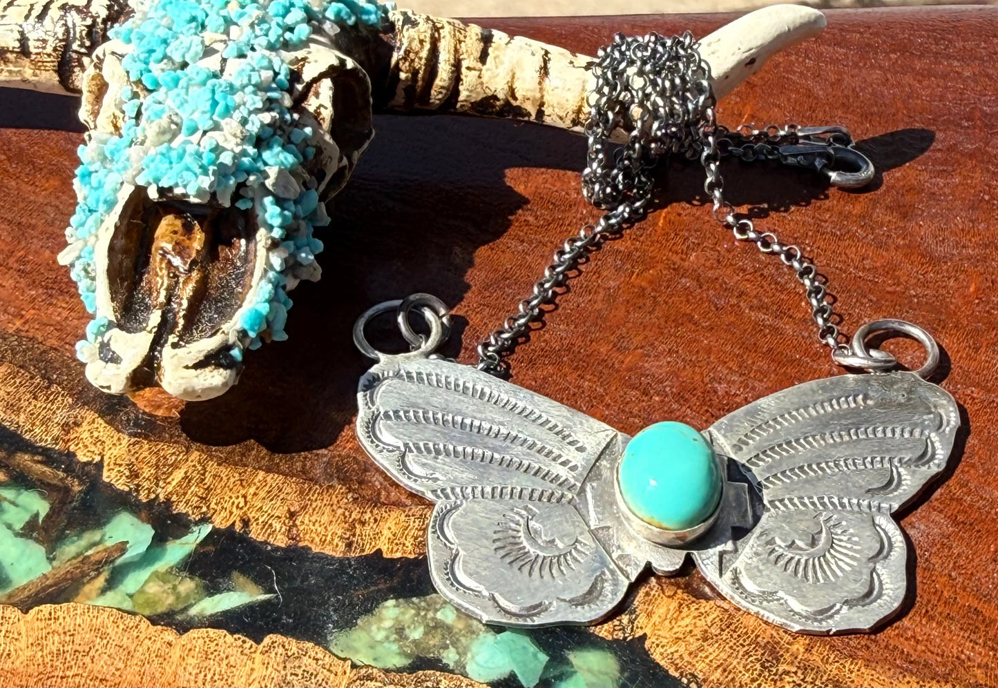Navajo Handmade Kingman Butterfly Pendant Necklace