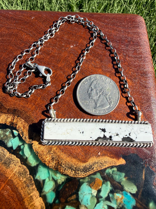Navajo Handmade Magnesite Bar Necklace with 16” Chain