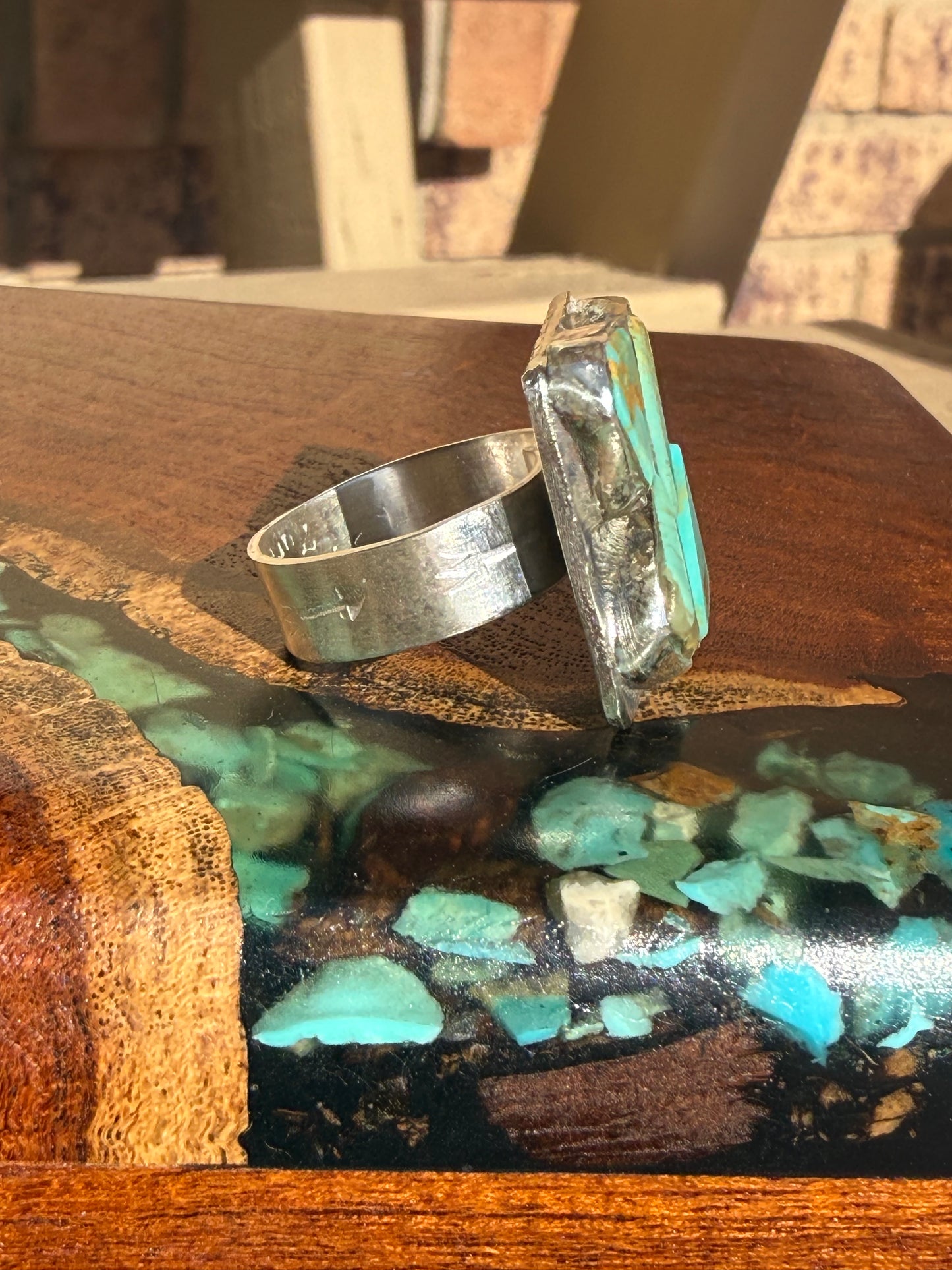 Zuni Handmade Kingman Turquoise Cluster Ring - Adjustable