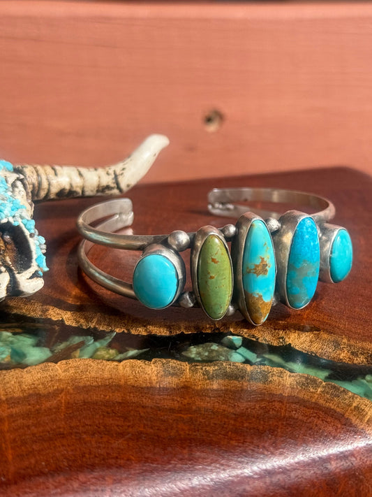 Augustine Largo Kingman Turquoise Five Stone Cuff Bracelet