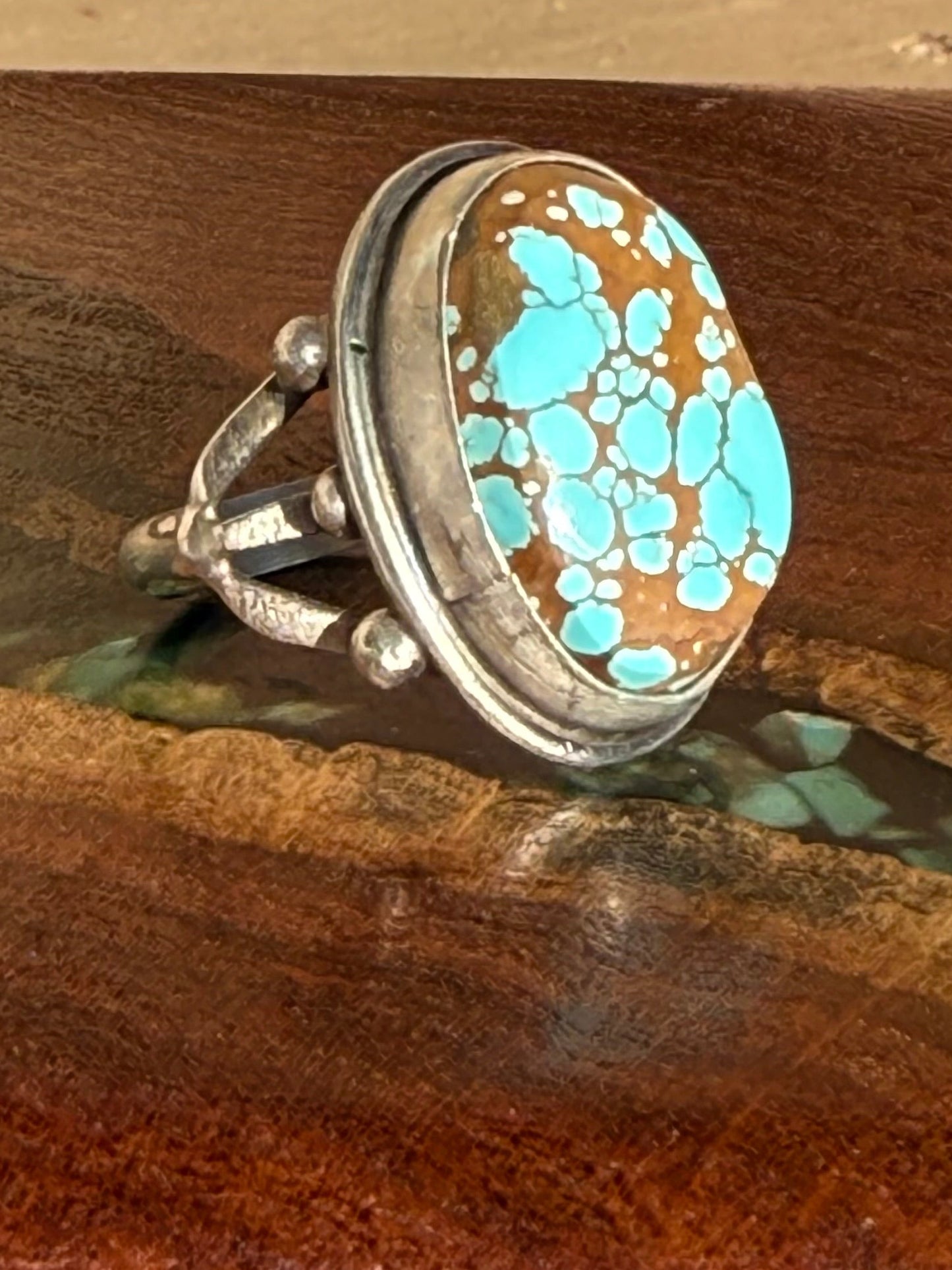 Navajo Handmade #8 Turquoise Ring Size 8 Set In Sterling Silver