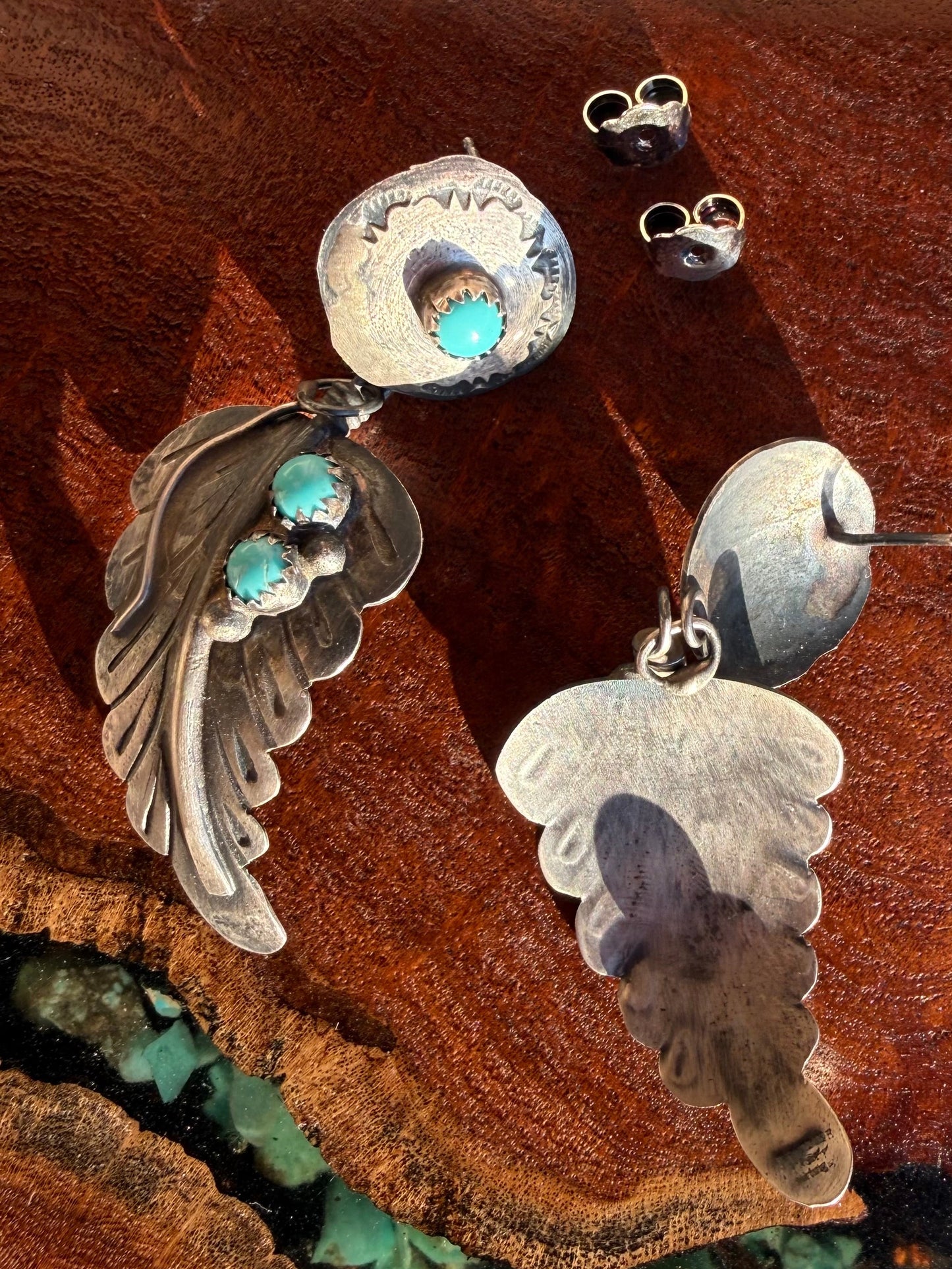 Navajo Handmade Feather Dangle Earrings - Made by Tim Yazzie