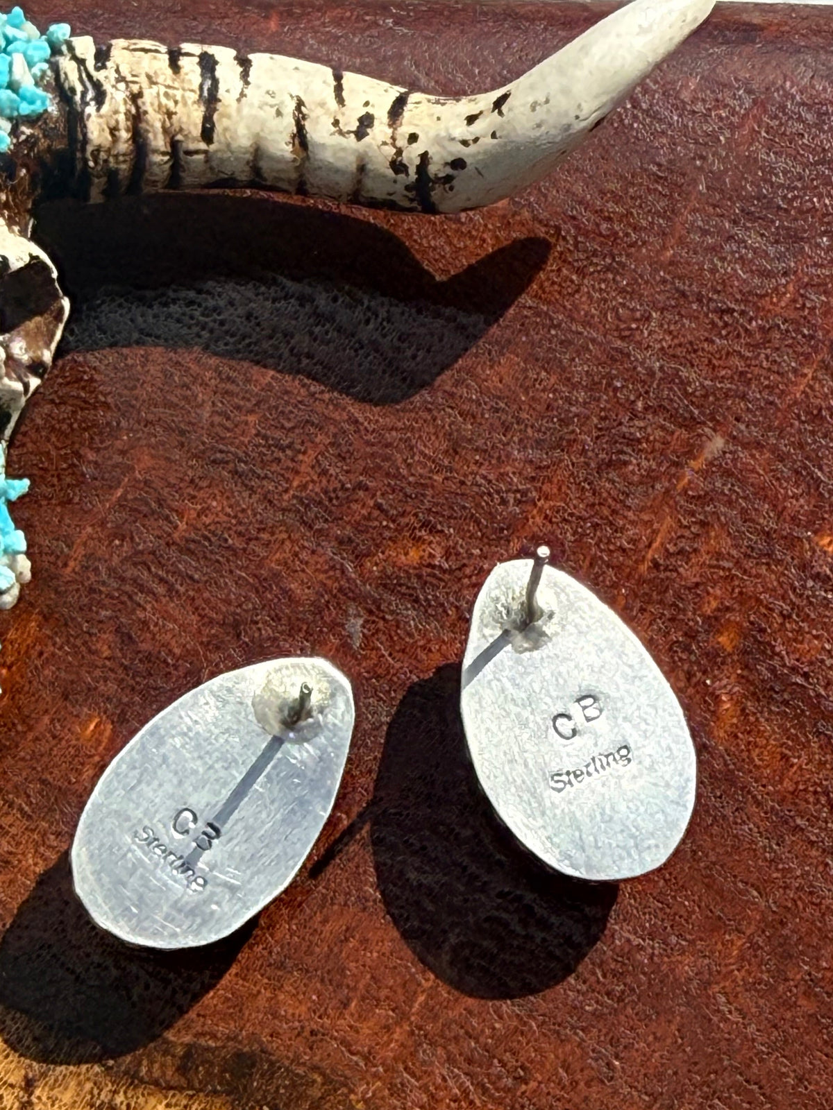 Navajo Handmade Kingman Turquoise teardrop Studs