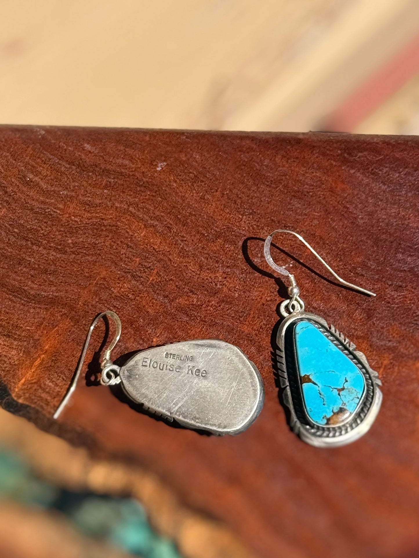 Navajo Handmade Kingman Turquoise Dangle Earrings