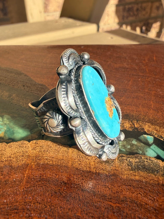 Navajo Handmade Royston Turquoise Ring Set in Sterling Silver