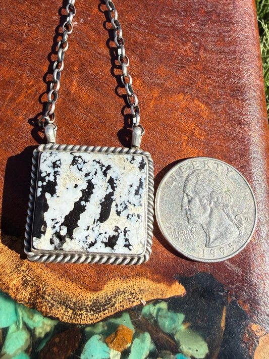 Navajo Handmade Magnesite Bar Necklace with 16” Chain