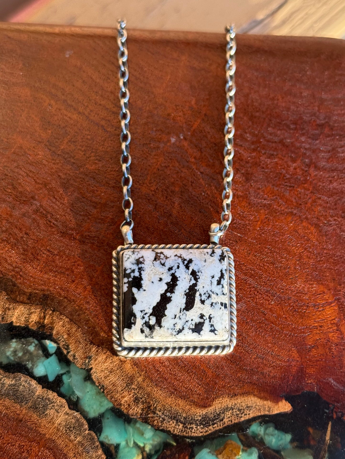 Navajo Handmade Magnesite Bar Necklace with 16” Chain