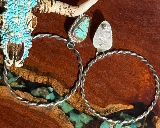 Navajo Handmade Mine 8 Turquoise Stud Hoops