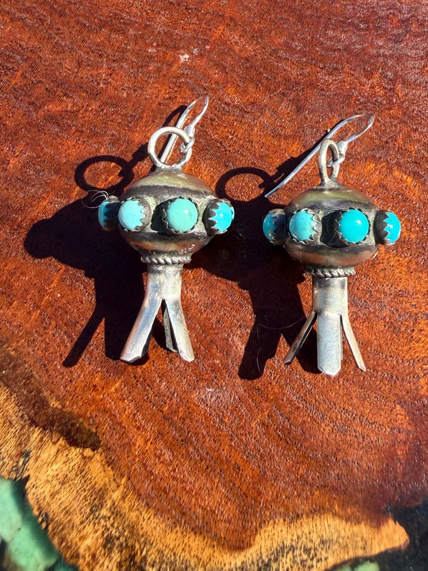 Navajo Handmade Monica Smith Blossom Earrings with Kingman Turquoise