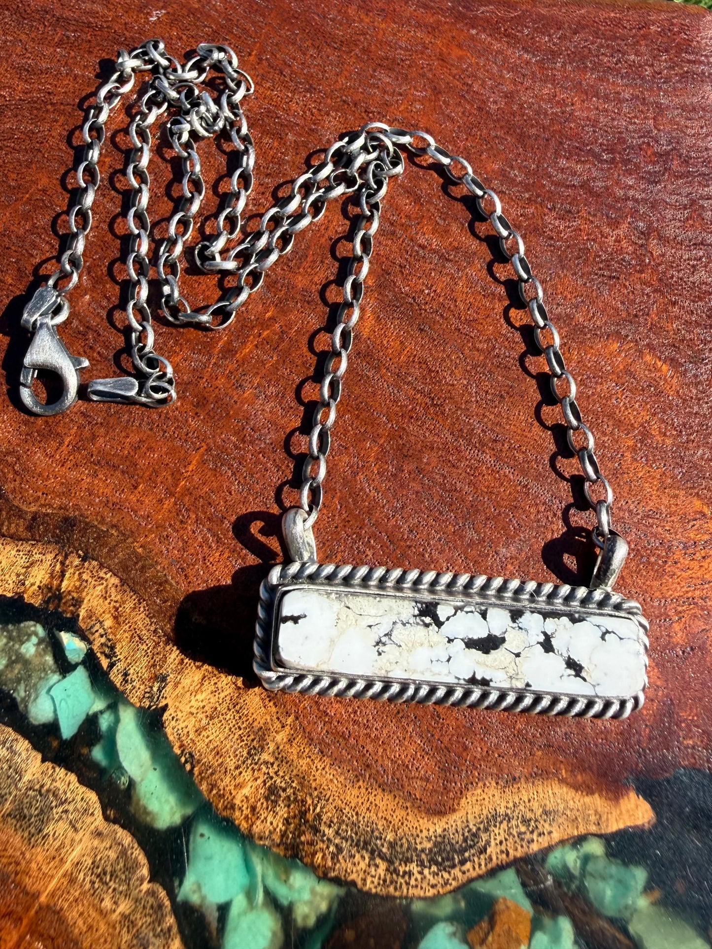 Navajo Handmade Magnesite Bar Necklace with 16”chain