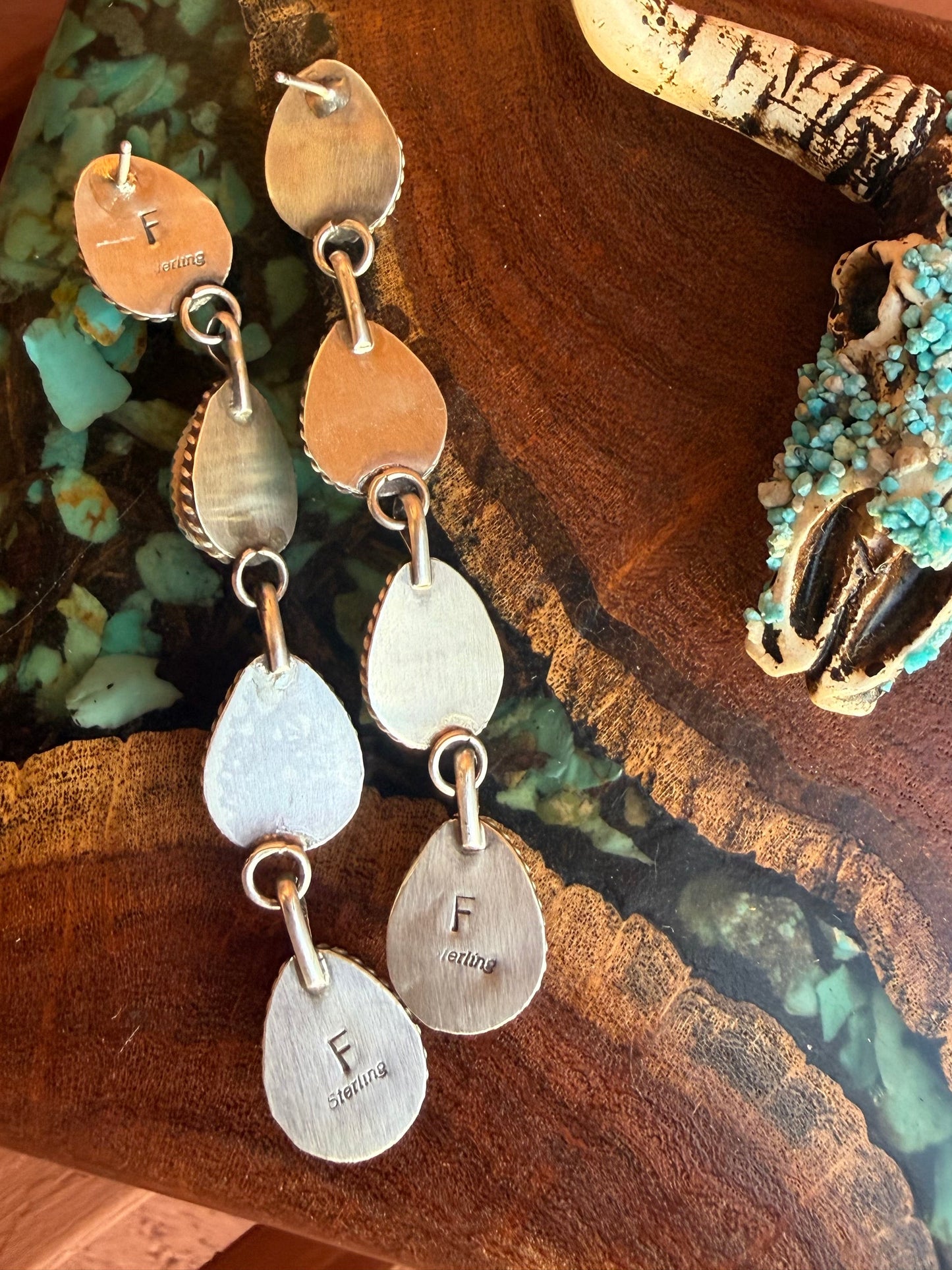 Navajo Handmade 4 Stone Kingman Turquoise Teardrop Post Dangle Earrings