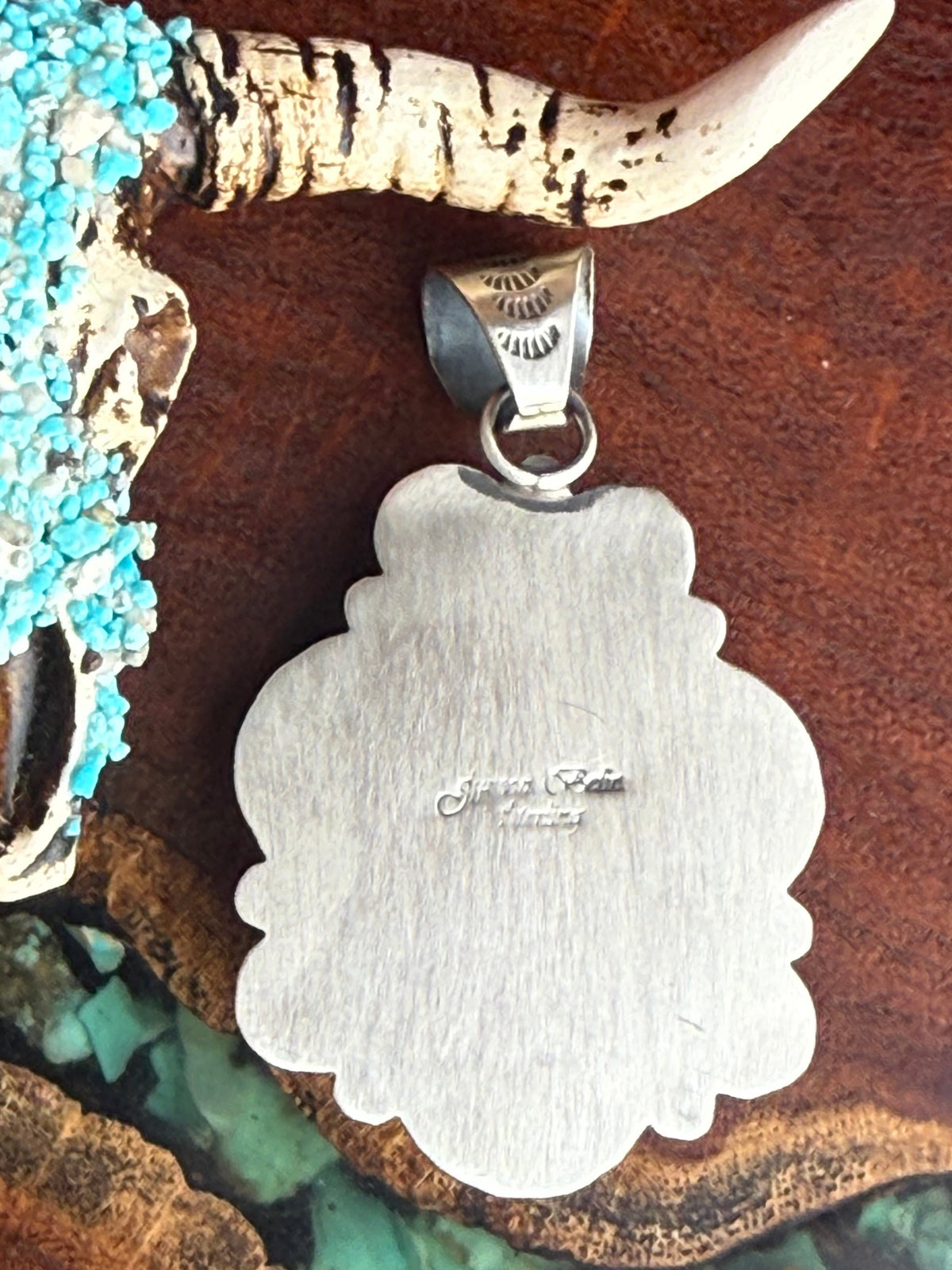 Navajo Handmade #8 Turquoise Pendant Set in Sterling Silver