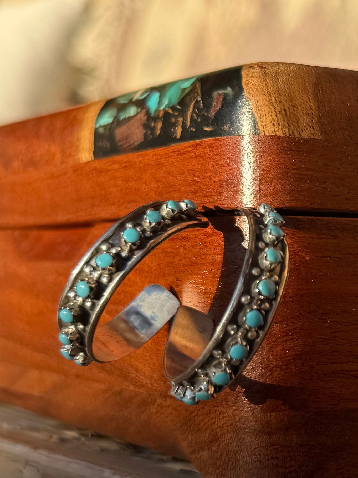 Zuni Handmade Kingman Turquoise Hoops
