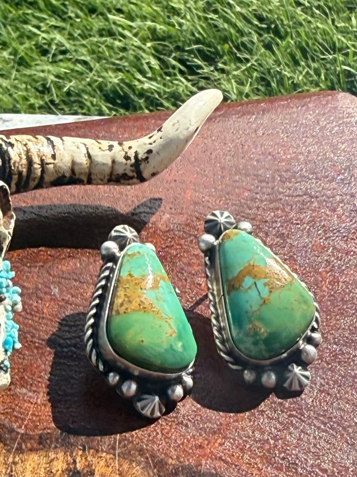 Navajo Handmade Kingman Turquoise Freeform Studs