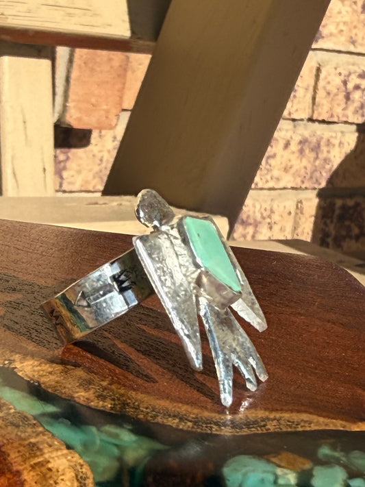 Zuni Handmade Adjustable Kingman Turquoise Thunderbird Ring