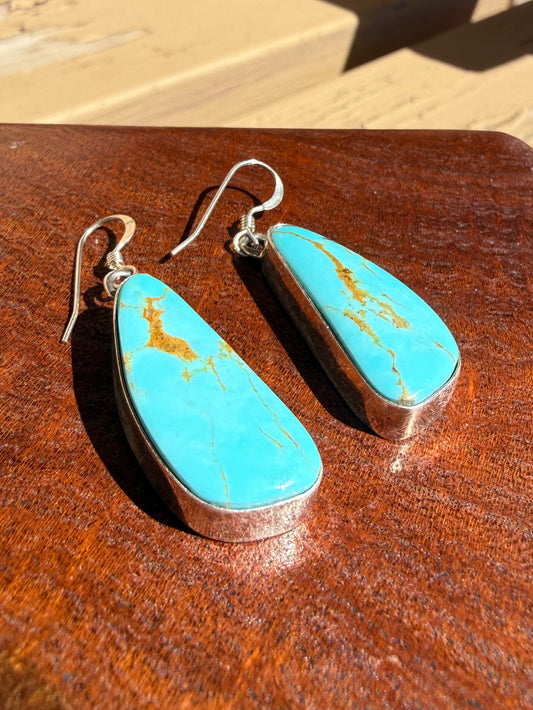 Navajo Handmade Kingman Turquoise Earrings Set in Sterling Silver