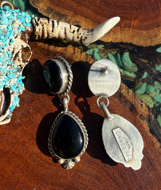 Navajo Handmade Onyx Two Stone Stud Dangles