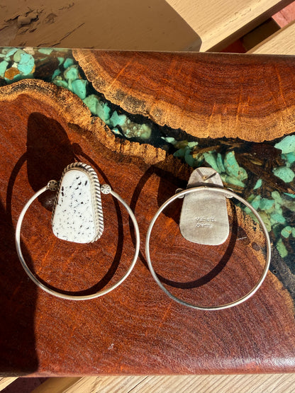 Navajo Hamdmade Magnesite Hoops Set in Sterling Silver