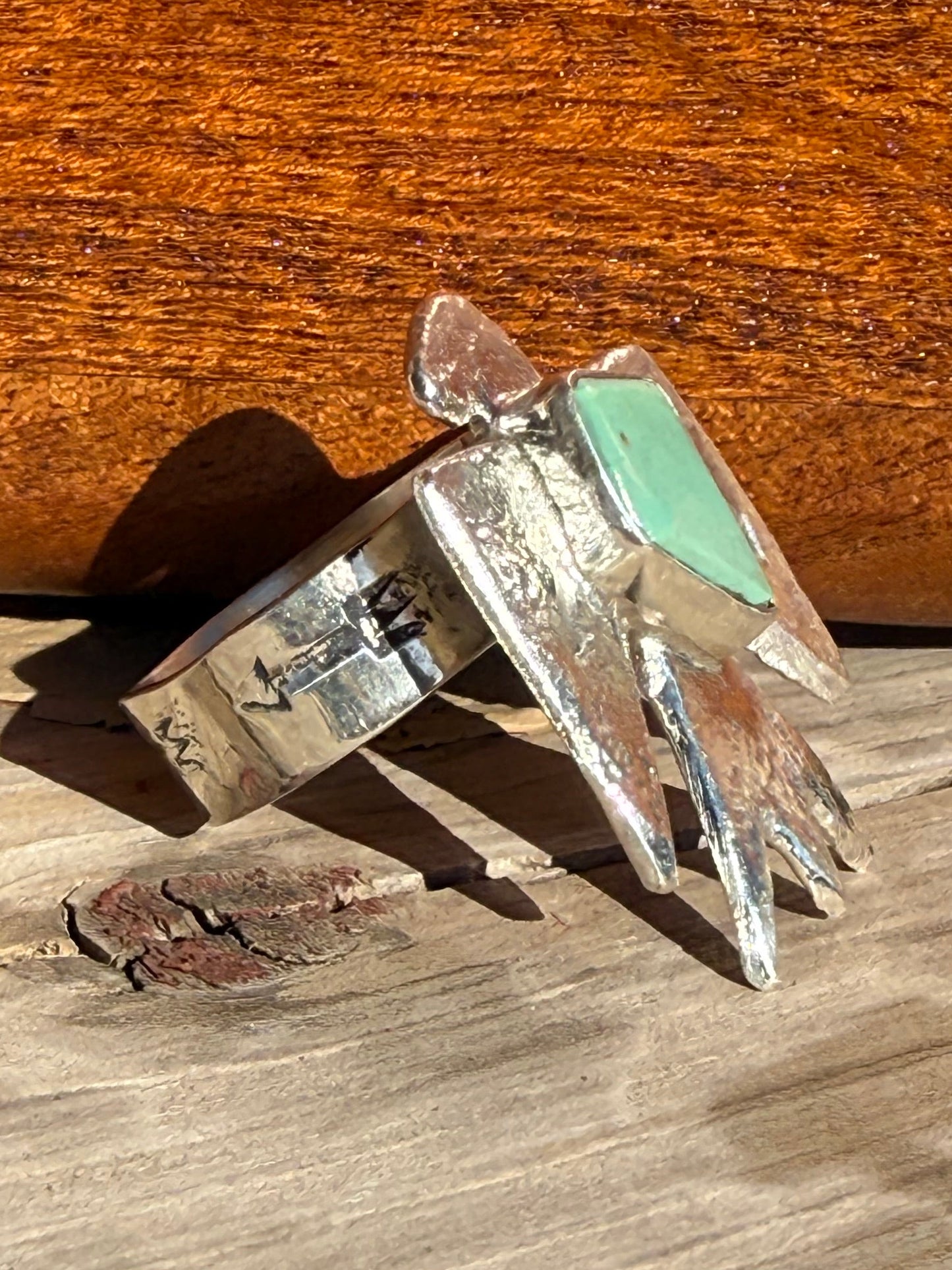Zuni Handmade Adjustable Kingman Turquoise Thunderbird Ring