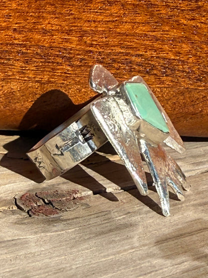 Zuni Handmade Adjustable Kingman Turquoise Thunderbird Ring