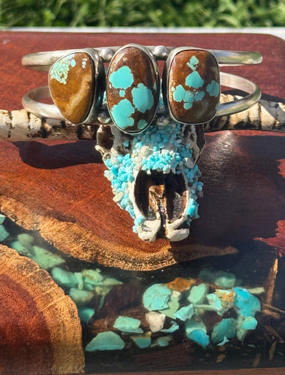 Navajo Handmade Mine 8 Turquoise Three Stone Bracelet ￼