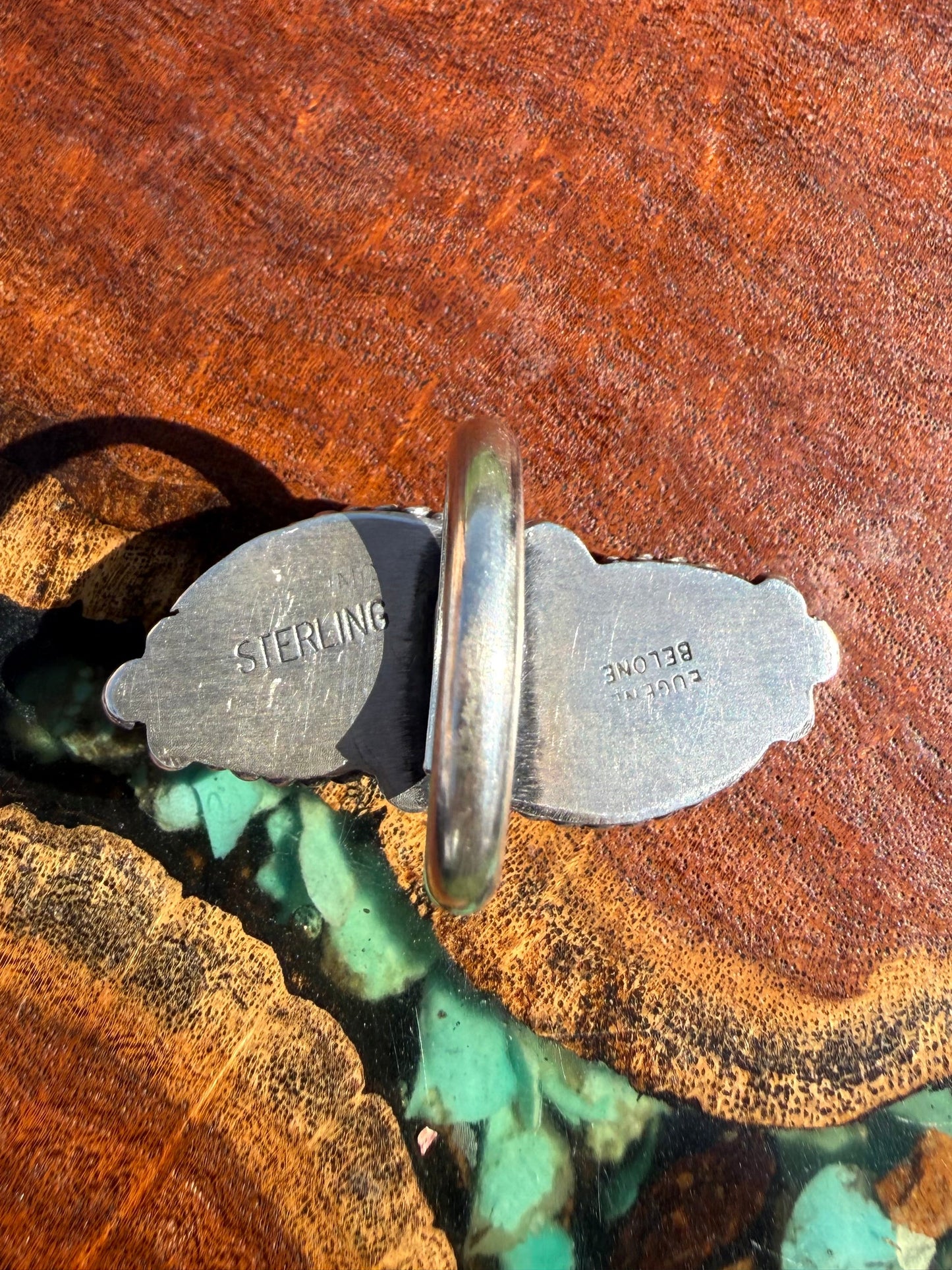 Navajo Handmade Mine 8 two-stone Adjustable Ring Set in Sterling Silver