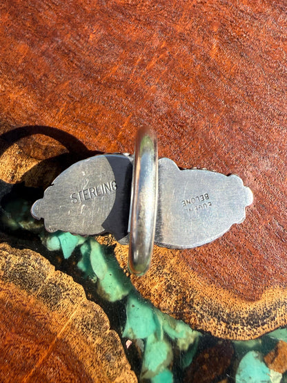 Navajo Handmade Mine 8 two-stone Adjustable Ring Set in Sterling Silver