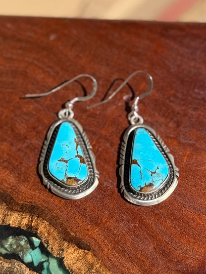 Navajo Handmade Kingman Turquoise Dangle Earrings