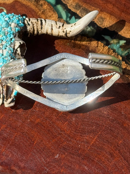 Navajo Handmade Kingman Turquoise Cluster Bracelet