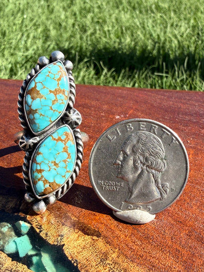 Navajo Handmade Mine 8 two-stone Adjustable Ring Set in Sterling Silver