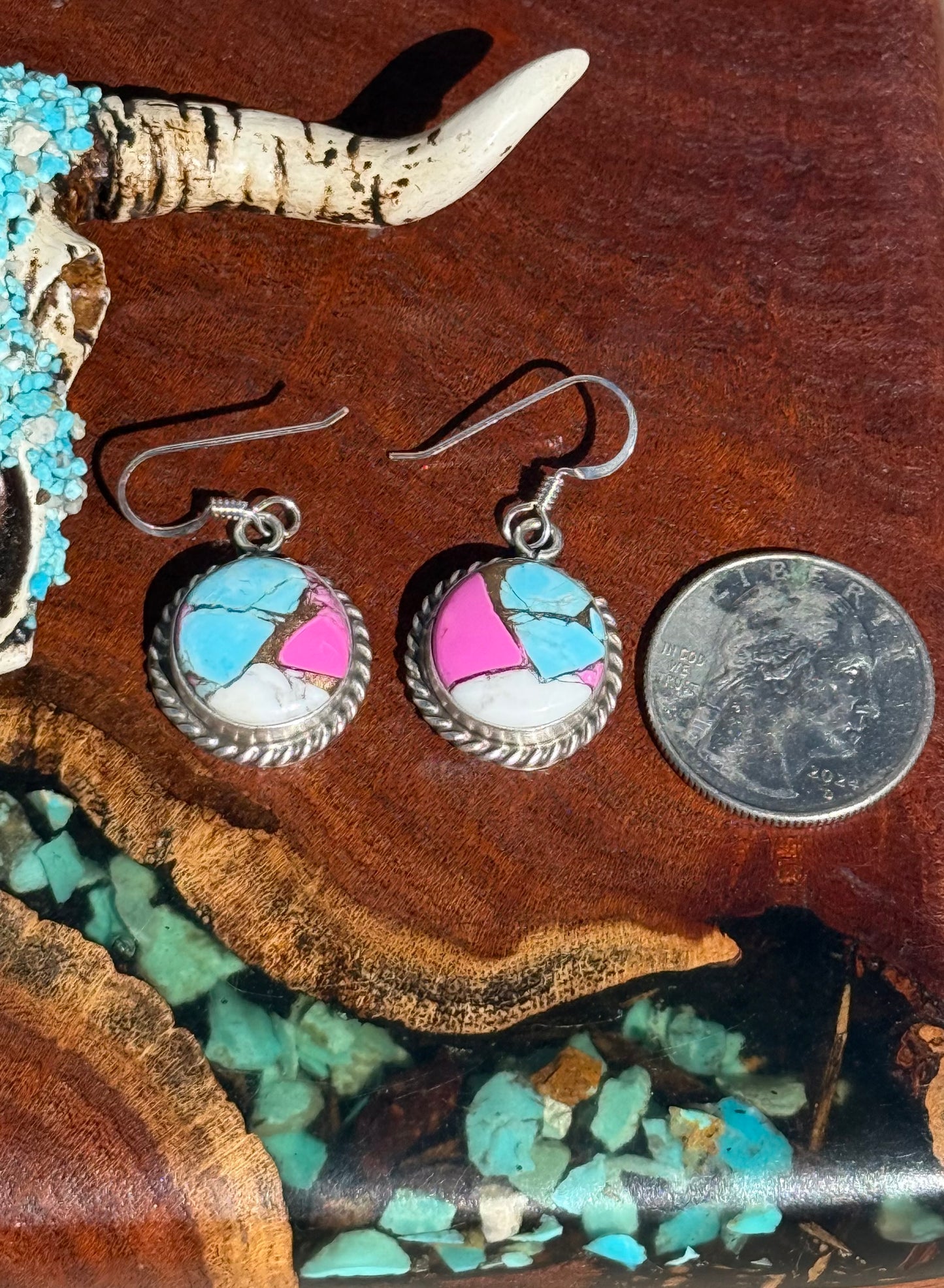 Navajo Handmade Cotton Candy Dangle Earrings