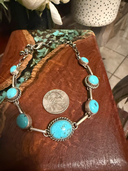 Navajo Handmade 7 stone Kingman Turquoise Choker