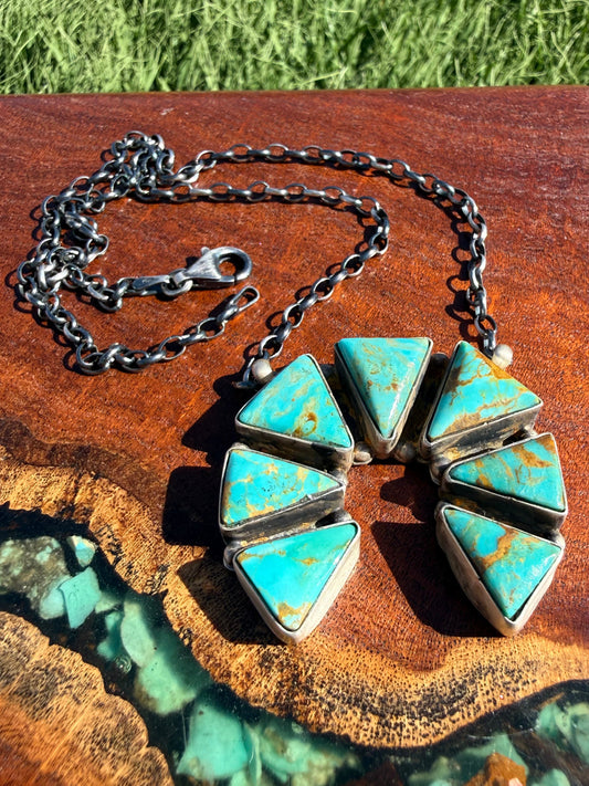 Navajo Handmade Kingman Turquoise Naja Necklace