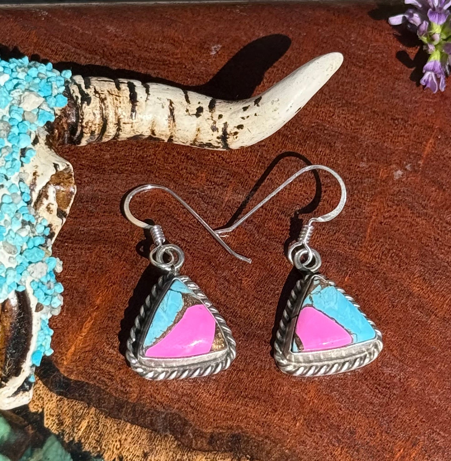 Navajo Handmade Cotton Candy Dangle Earrings