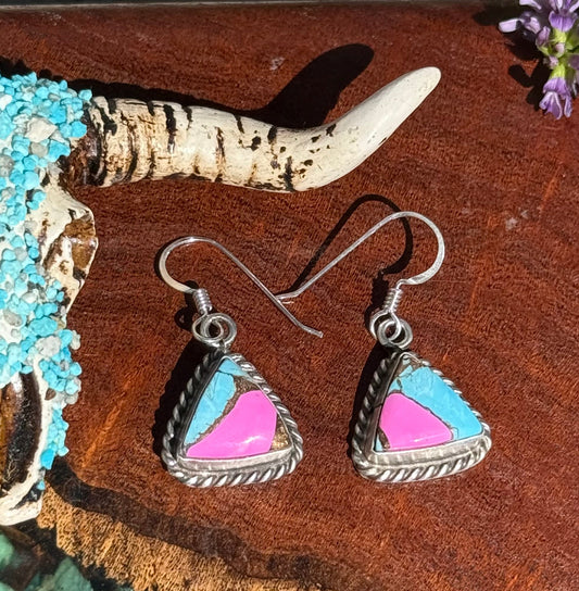 Navajo Handmade Cotton Candy Dangle Earrings