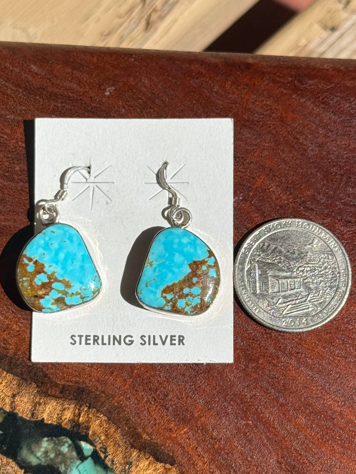 Navajo Handmade Kingman Turquoise Earrings Set in Sterling Silver