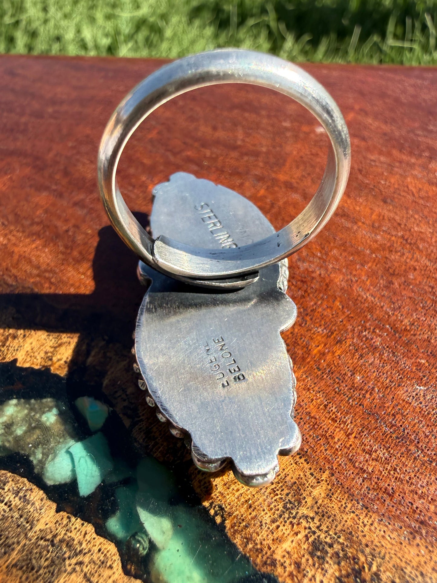 Navajo Handmade Mine 8 two-stone Adjustable Ring Set in Sterling Silver