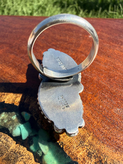 Navajo Handmade Mine 8 two-stone Adjustable Ring Set in Sterling Silver
