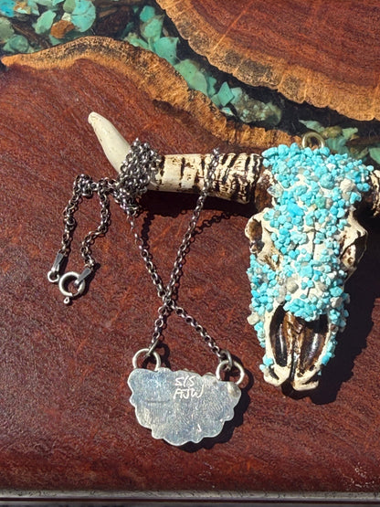 Navajo Handmade Kingman Turquoise Half Cluster Fixed Chain Necklace