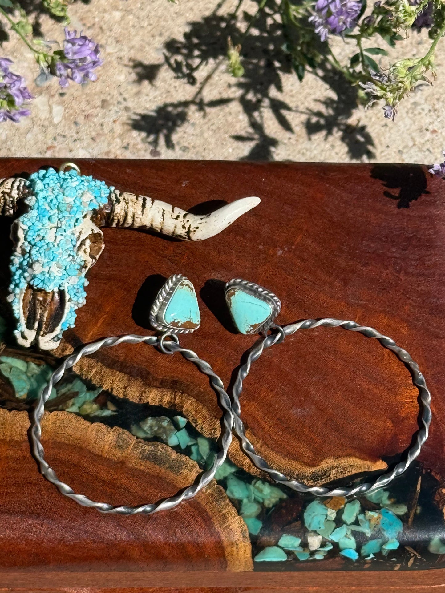 Navajo Handmade Mine 8 Turquoise Hoops